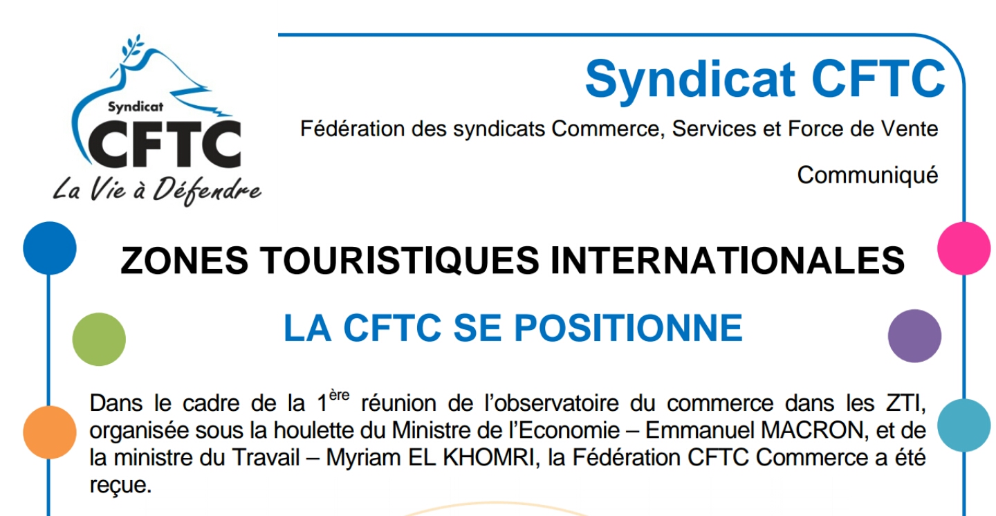 Zones Touristiques Internationales – La CFTC se positionne